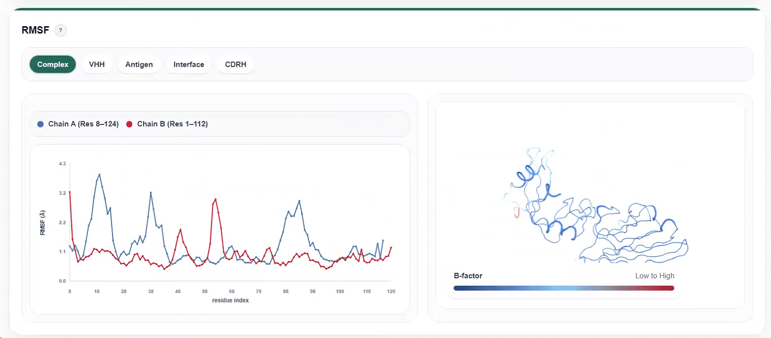 RMSF module and structure mapping view on a DynoDB details page